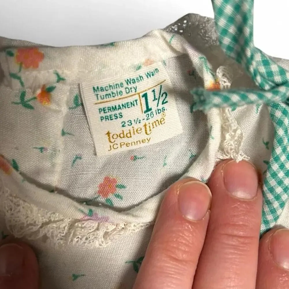 vintage baby girl 18m outfit gingham lovebird dress and 1960s white cardigan